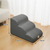 Gray washable non-slip pet stairs designed for climbing onto a bed or sofa.