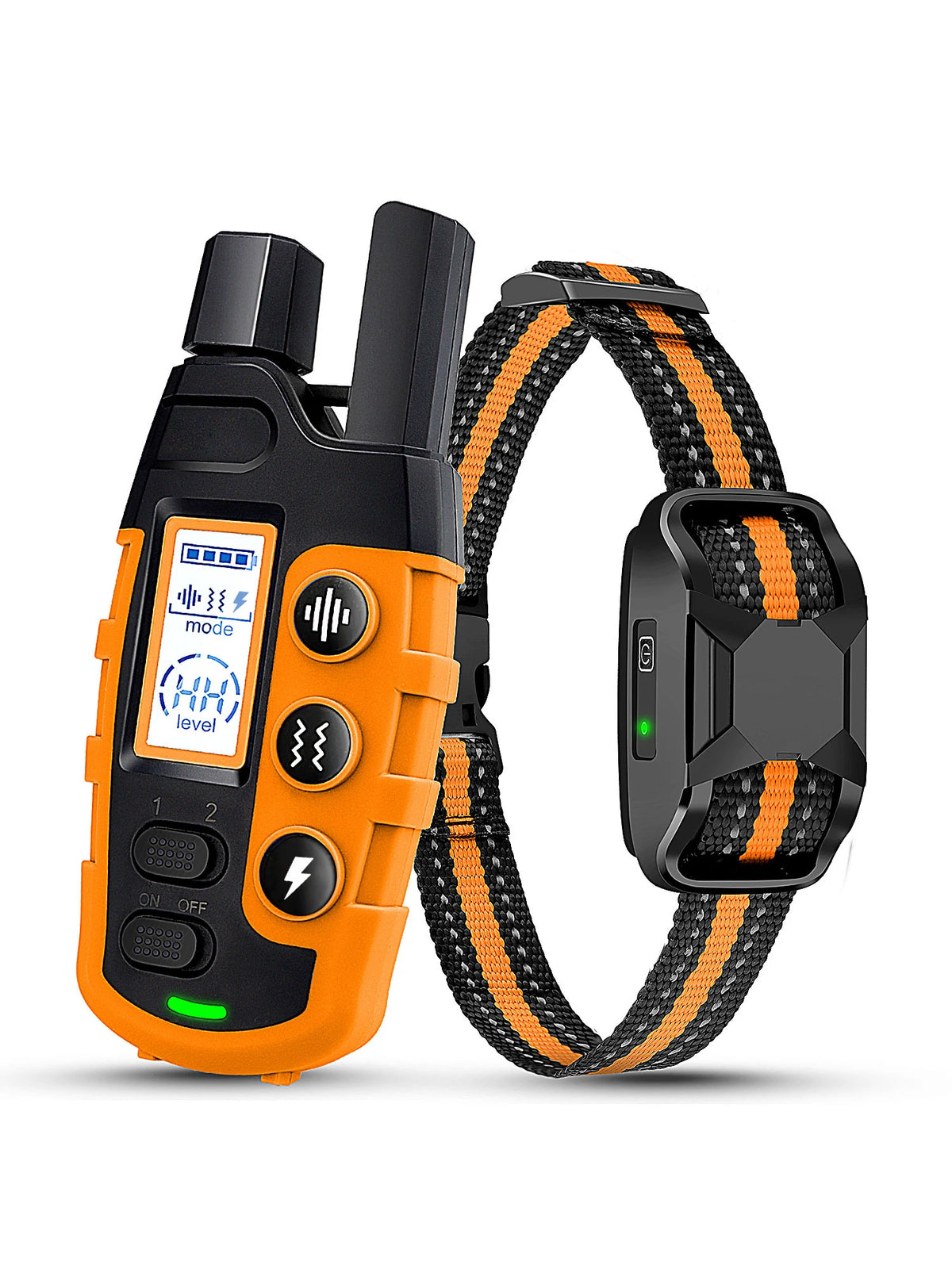 Oranger Elektrodog-Trainingsgeschirr mit schwarzem Riemen und quadratischer schwarzer Schnalle