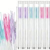 A set of disposable ear cleaning tools with various colored fibers displayed in clear tubes.