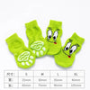 A set of bright lime green pet shoes for dogs and cats in various sizes S to XL
