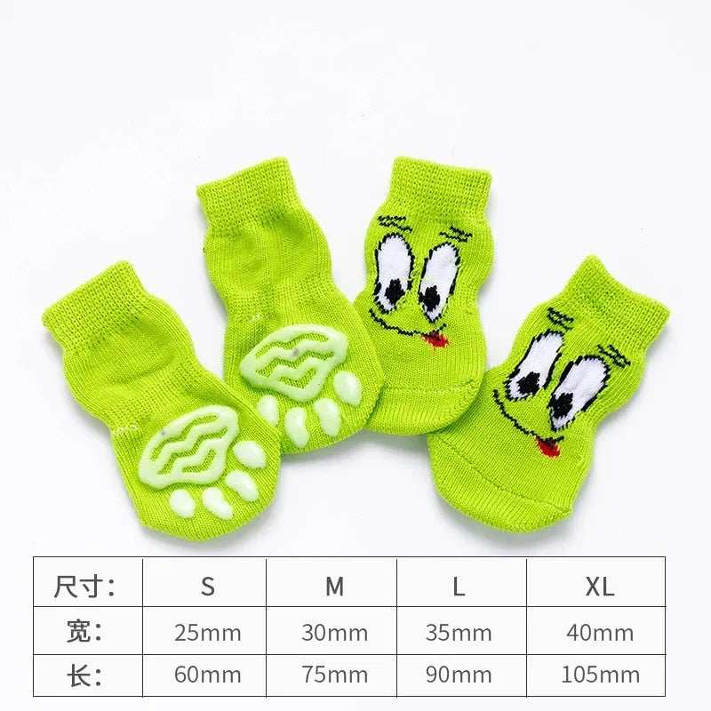 A set of bright lime green pet shoes for dogs and cats in various sizes S to XL