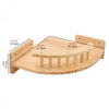 A wooden wall mounted cat climbing shelf featuring a bridge design with multiple wooden pegs.