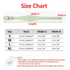Size chart showing dimensions for S, M, L, and XL sizes of a wide leather dog collar.