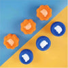 Reusable pet hair and lint removal balls in orange and blue colors