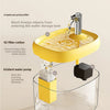 Système de filtration d'eau avec un récipient jaune et une pompe noire, montrant une filtration multi-couches.