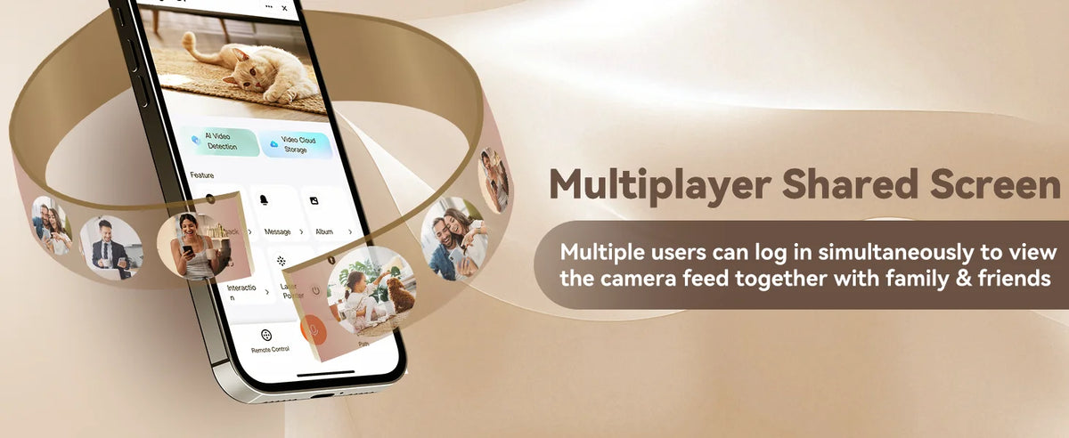 Pantalla de un smartphone mostrando una interfaz de usuario para una función de pantalla compartida multijugador, con múltipl