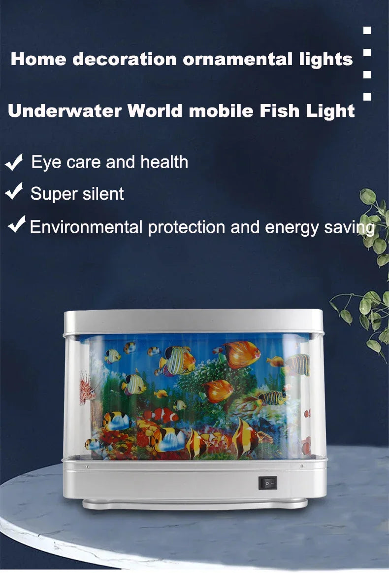 Aquarium en verre clair rempli de poissons tropicaux colorés, éclairé par une lumière ornementale pour décoration