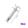 A clear plastic syringe with a stainless steel tip and markings, labeled 10ml and 19mm long.