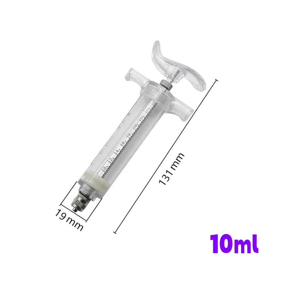 A clear plastic syringe with a stainless steel tip and markings, labeled 10ml and 19mm long.