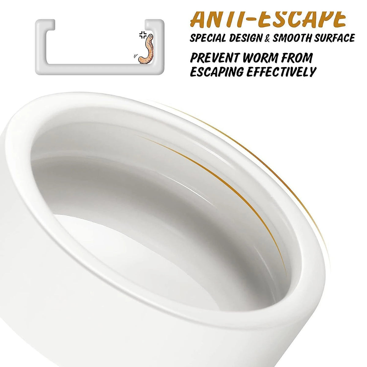 A white ceramic reptile feeding and watering bowl with a smooth surface and an anti-escape design.
