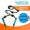 Reinforced bungee dog leash parts showing padded handles and connection points for a double leash system
