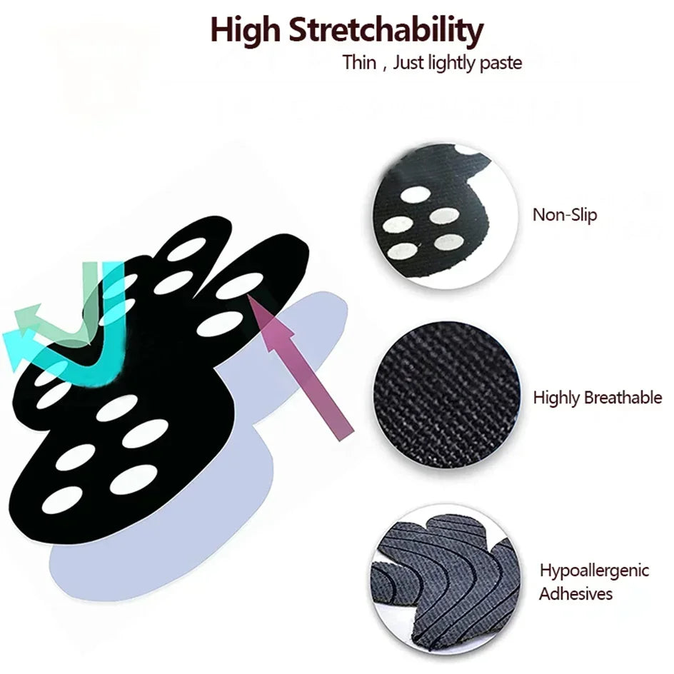 Black pet anti-slip paw protectors showing features like non-slip texture, breathability, and hypoallergenic adhesives.