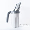 A white integrated cat litter scoop and poop pick-up tool with a gray handle and perforated scoop head.