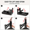 Assembly schematic showing steps for easily lifting and stowing an adjustable elevated dog bowl stand.