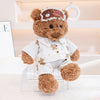 A fluffy brown teddy bear plush wearing a collared shirt and a crown with good night text.