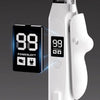 A white pet nail clipper with a battery level indicator showing 99% and a charging reminder.