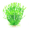 A vibrant green artificial aquatic plant arrangement with long, thin leaves.