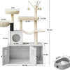 A white 2-in-1 large cat enclosure featuring a scratching post and a hidden litter box.