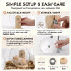 A hamster silent running wheel with a wooden stand is shown, highlighting its adjustable height, stability, and easy cleaning