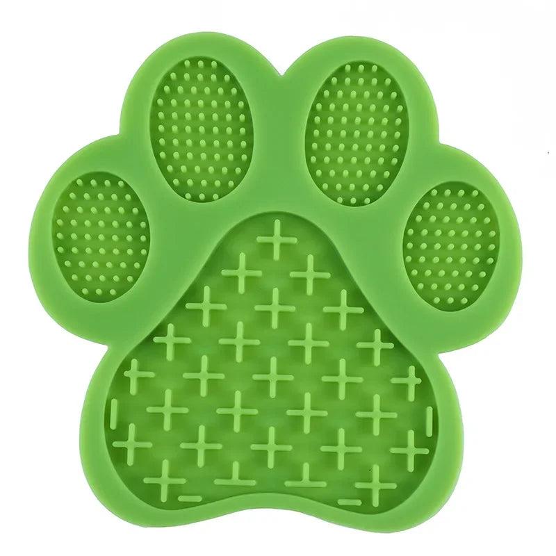 Green silicone pet licking mat with suction cups for dogs and cats