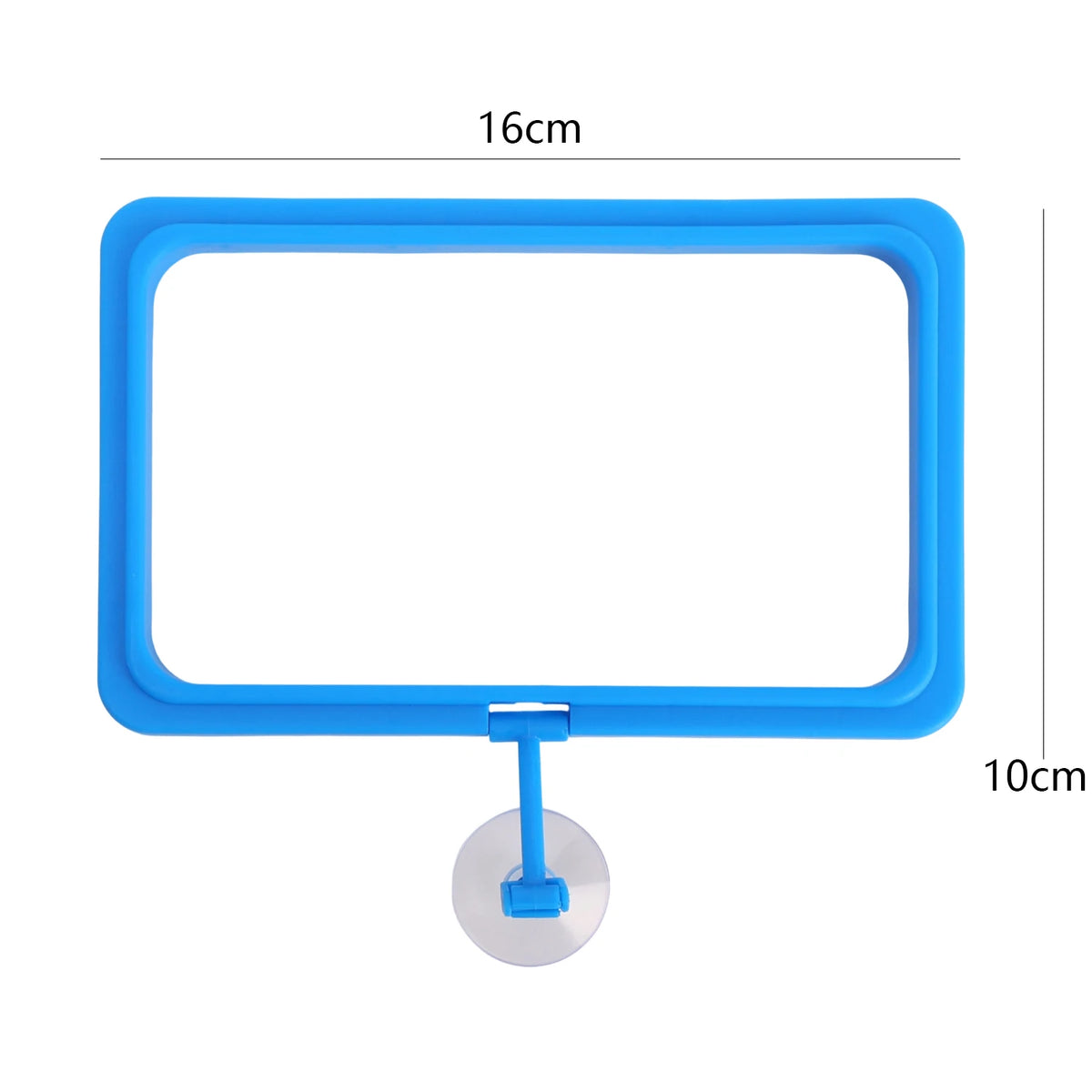 Anneau d'alimentation bleu vif avec cadre rectangulaire et mécanisme de suspension pour poissons d'aquarium.