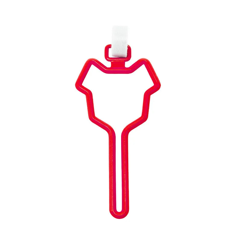 Red hands-free dog poop bag dispenser with a white leash clip.