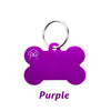 Purple bone-shaped dog ID tag with a silver keyring.
