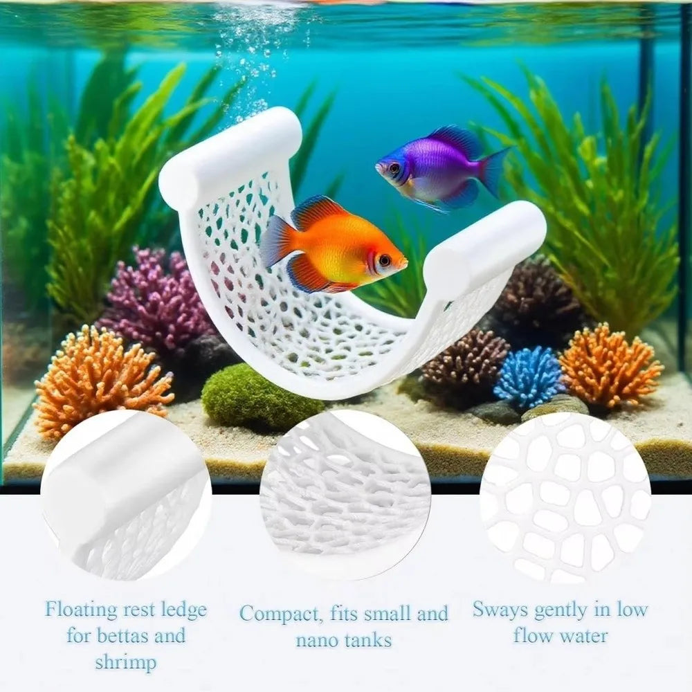White 3D printed floating hammock for betta and shrimp used as aquarium decor