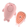A pink 3-in-1 electric pet grooming brush with a steam comb shown from above.
