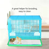 A bright blue wire crate for a small pet with a white absorbent pad inside.