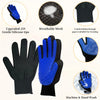 Un juego de guantes de silicona negros y azules para masaje y eliminación de pelo de mascotas.