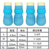 A set of waterproof anti-slip dog socks in various sizes S to XL with corresponding measurements and weight limits.