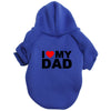 A royal blue plush coat with a hood featuring the text I love my dad.