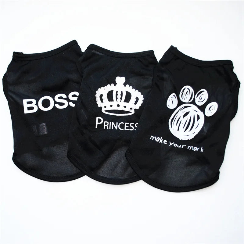 Chalecos de disfraz de verano negro para mascotas pequeñas, con diseños BOSS y Princesa