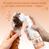 Hands are cleaning a dog's paw with an Oivoli Pet Paw Cleaner, demonstrating a no-rinse design.