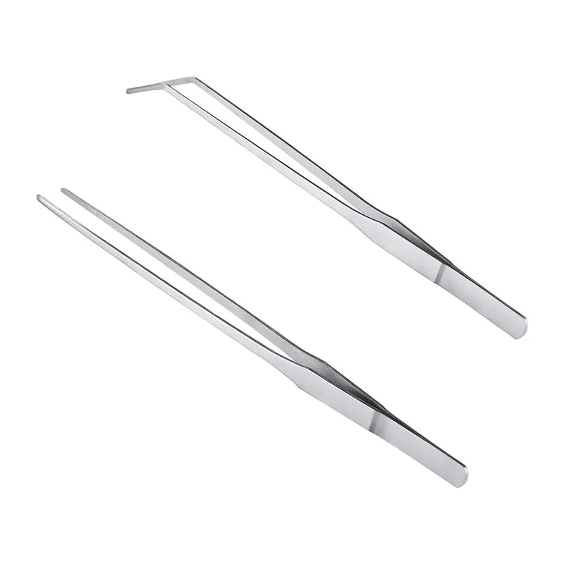 A pair of stainless steel aquarium tweezers used for handling small aquatic organisms.