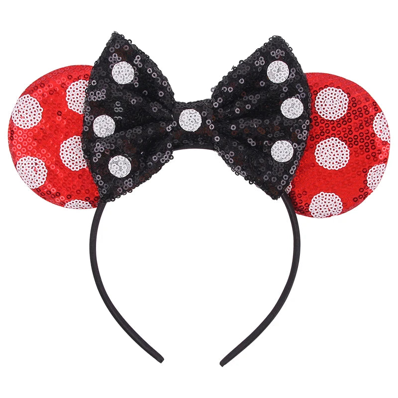 Schwarzes Schleifband mit roten und weißen Polka-Dot-Pailletten in Form von Mausohren für Mädchen