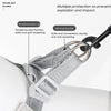 Close-up of an adjustable reflective mesh dog harness vest showing double traction rings and a strong buckle mechanism.