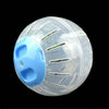 A clear plastic exercise ball with multiple holes for small rodents.
