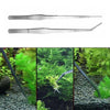 Stainless steel aquarium cleaning tweezers shown next to live aquatic plants.