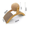 A wooden cat scratcher ball with a sisal-covered surface and a wooden frame.