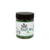 A jar of natural catnip and mint grass for feline relaxation.