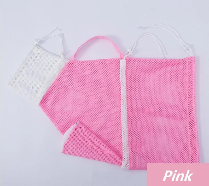 Pink reusable mesh bag for cat grooming and bathing