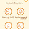Infographic showing essentials for dogs on the go including safety, comfort, easy cleaning, and prevention of harassment.