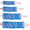 Three sizes of breathable nylon mesh bird cage covers labeled S, M, L, and XL showing varying dimensions.
