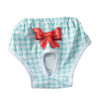 Light blue and white patterned reusable dog physiological pants with a red bow detail