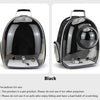 A black transparent pet carrier backpack shown from the top and side views.