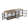 Extra large double dog crate furniture with a wooden TV stand top and black wire fencing.