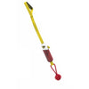A yellow and red durable dog tug-of-war rope toy with a claw attachment.