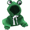 A green frog pet sweater for dogs with large eyes and a hood.